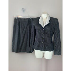 Jennifer Moore Skirt Suit Women's Size 8 Blazer Skirt Navy Blue White Checkered